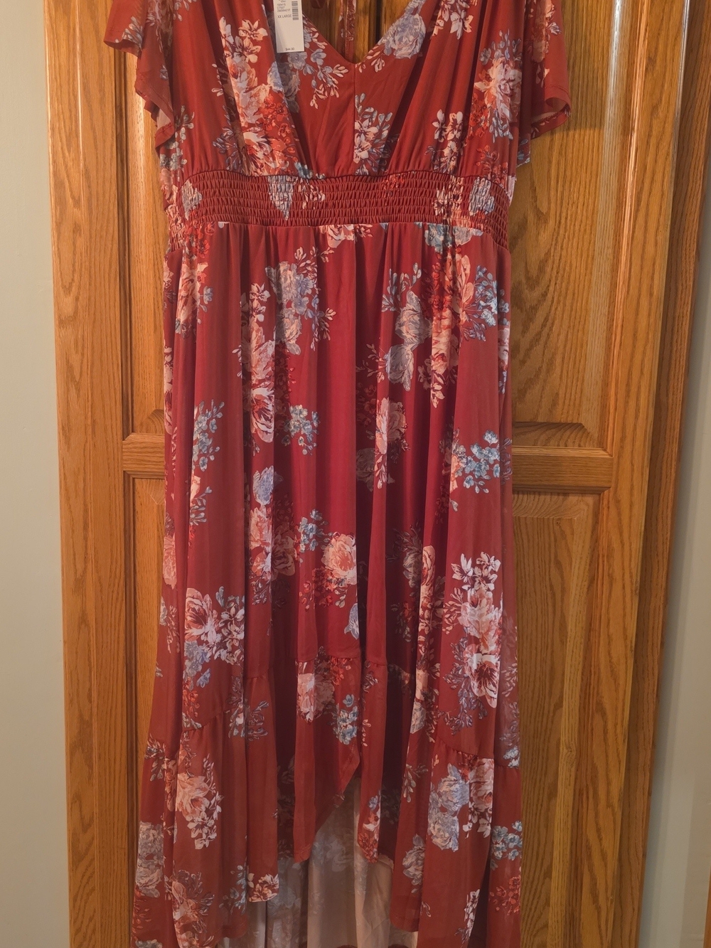 Maurices Rust-Red Floral High-Low Maxi Dress